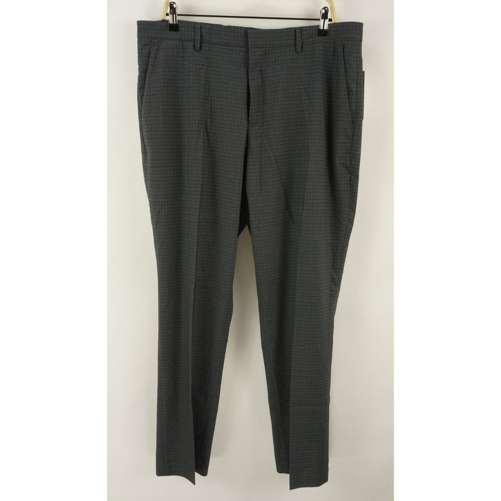 New Perry Ellis Performance Slim Fit Dress Pants Men's 38 x 32 Gray Blue Check